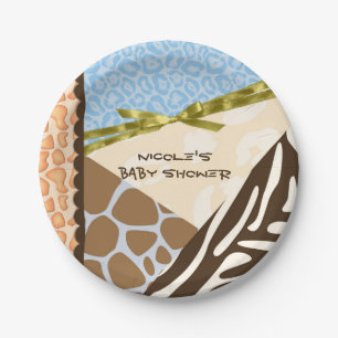 Baby Dusche Boys Blue Safari Print Themed Pappteller