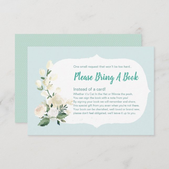Baby Dusche Bringen Sie ein Buch Blue und Rose Einladung (Vorne/Hinten)