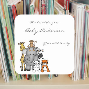 Baby Dusche Buchzeichen / Dschungeltiere Quadratischer Aufkleber