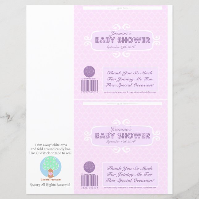 Baby Dusche Custom Candy Bar Wrappers Pink (Vorderseite)