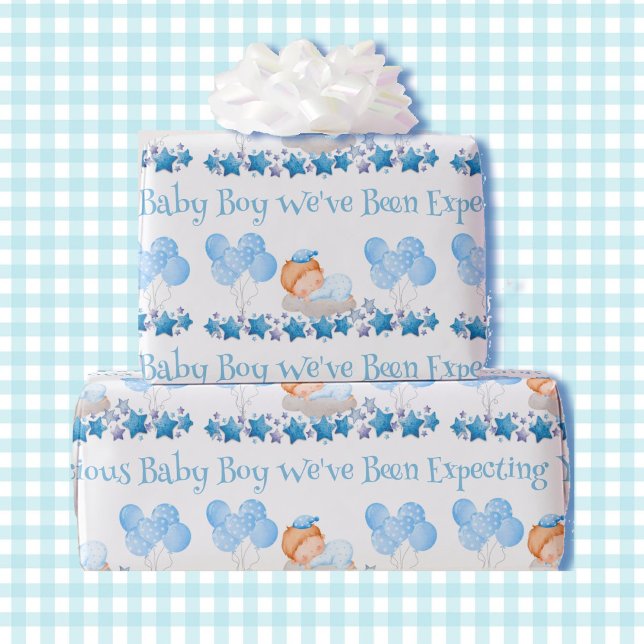 Baby Dusche Custom Text Boy Blue Balloons Geschenk Geschenkpapier (Von Creator hochgeladen)
