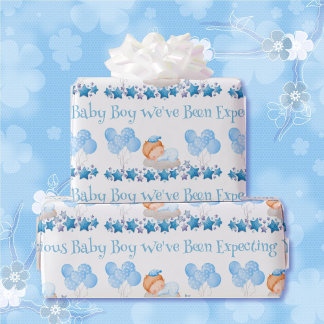Baby Dusche Custom Text Boy Blue Balloons Geschenk Geschenkpapier