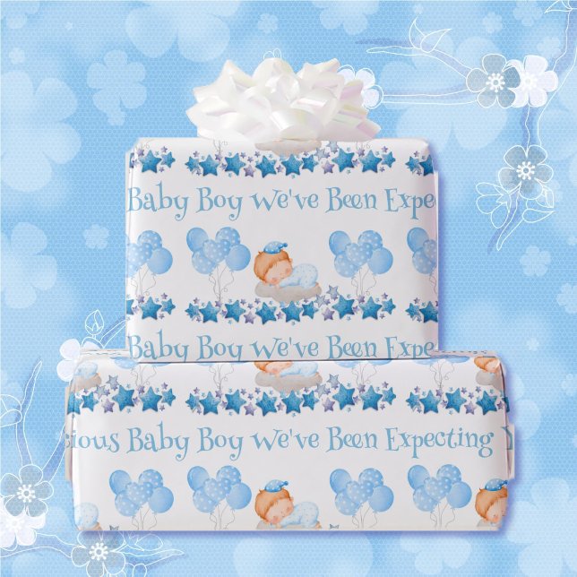 Baby Dusche Custom Text Boy Blue Balloons Geschenk Geschenkpapier (Von Creator hochgeladen)