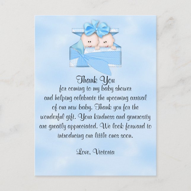 Baby Dusche Danke, es ist Twins Boy Postkarte (Vorderseite)