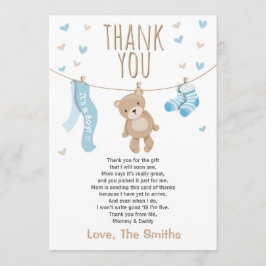 Baby Dusche Danke Karte Teddy Bear blau