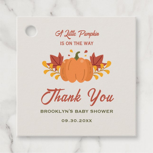 Baby Dusche ein wenig Pumpkin Herbst Blätter Fall Geschenkanhänger (Vorderseite)