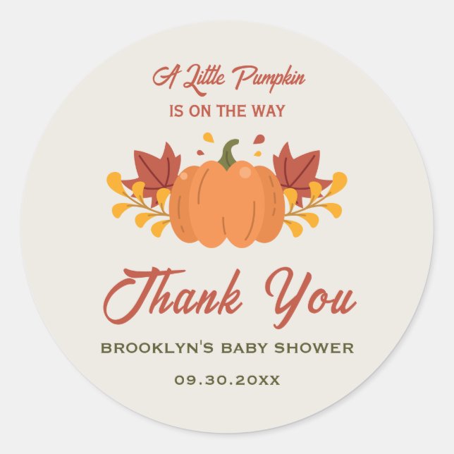 Baby Dusche ein wenig Pumpkin Herbst Blätter Fall Runder Aufkleber (Vorderseite)