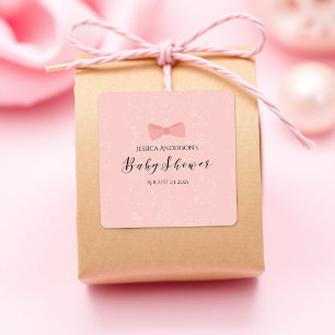 Baby Dusche einfach Niedlich rosa Bow Quadratischer Aufkleber
