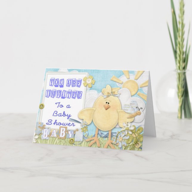 Baby Dusche Einladung Blue Little Chick (Vorderseite)