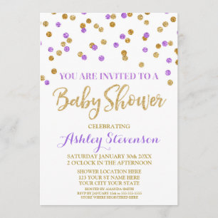 Baby Dusche Einladung Lila Gold Confetti