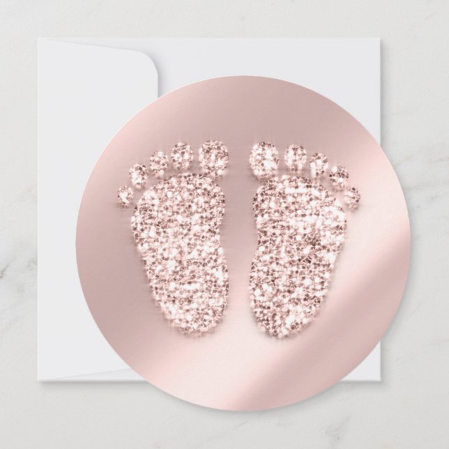 Baby Dusche Foto Confetti Feet Rose Gold Einladung (Rückseite)