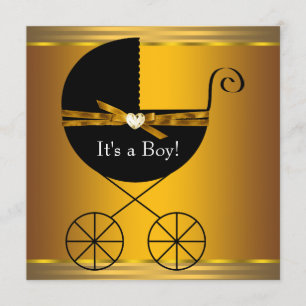 Baby-Dusche für Black and Gold Carriage Boys Einladung