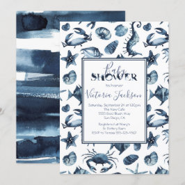 Baby-Dusche für Navy Blue und White Marine Boy Einladung
