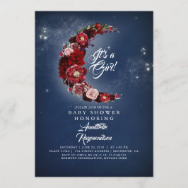 Baby-Dusche für Navy und Burgundy Floral Moon Einladung