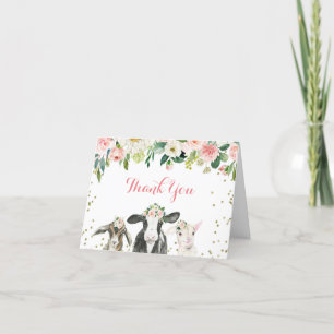 Baby-Dusche für Tier-Blütenmädchen Danke Karte