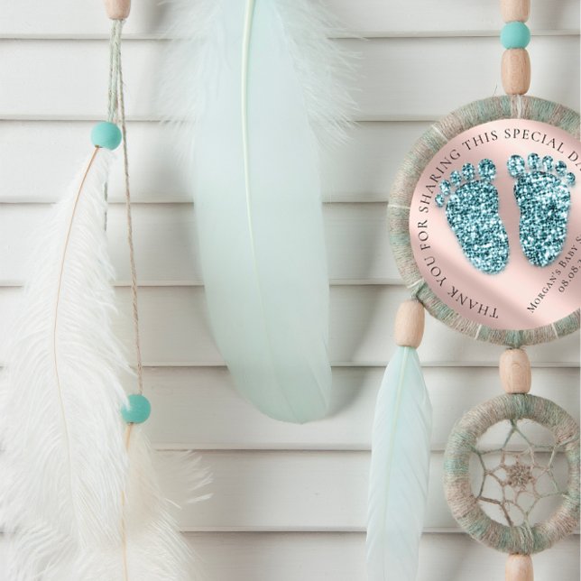 Baby Dusche Gefallen Dankeschön Glitzer Rose Glitz Runder Aufkleber (Baby Shower Favor Thank Glitter Rose Glitter Feet Classic Round Sticker)