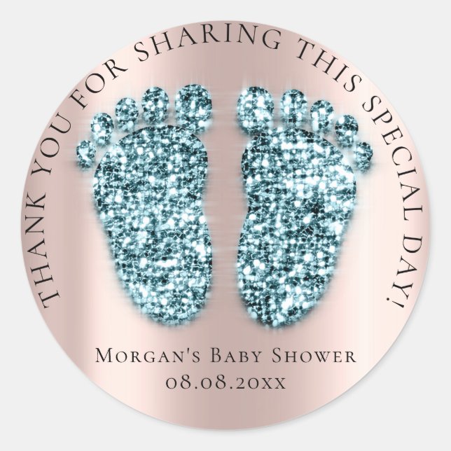 Baby Dusche Gefallen Vielen Dank Glitzer Blue Glit Runder Aufkleber (Vorderseite)