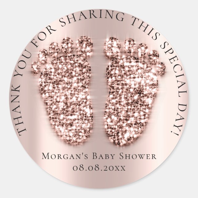 Baby Dusche Gefallen Vielen Dank Glitzer Girl Rose Runder Aufkleber (Vorderseite)