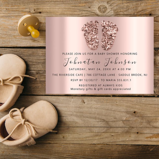 Baby Dusche Glitzer Rose Gold Feet Gray Boy Girl Einladung (Baby Shower Glitter Rose Gold Feet Gray Boy Girl Invitation)