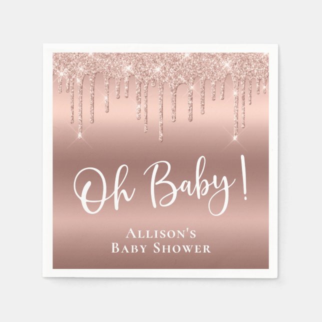 Baby Dusche Glitzer Rose Gold Personalisiert Serviette (Vorderseite)
