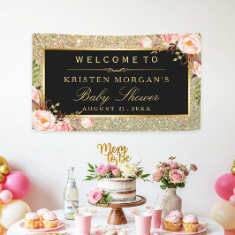 Baby Dusche Gold Glitzer Glitzern Pink Floral Banner