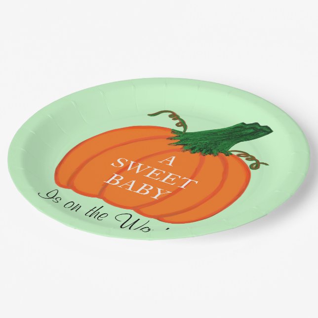 Baby Dusche Green Orange Pumpkin Pappteller (Schrägansicht)