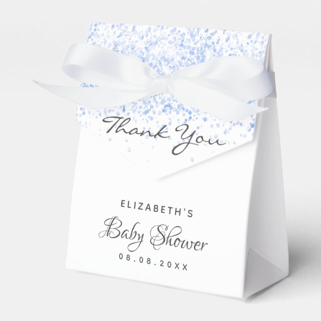 Baby Dusche hellblauer Glitzer Danke Geschenkschachtel (Vorderseite)