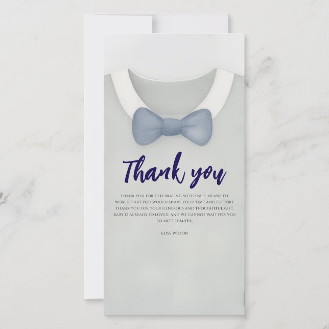 Baby Dusche Herbst blauer Bodysuit Dankeskarte (Vorderseite)