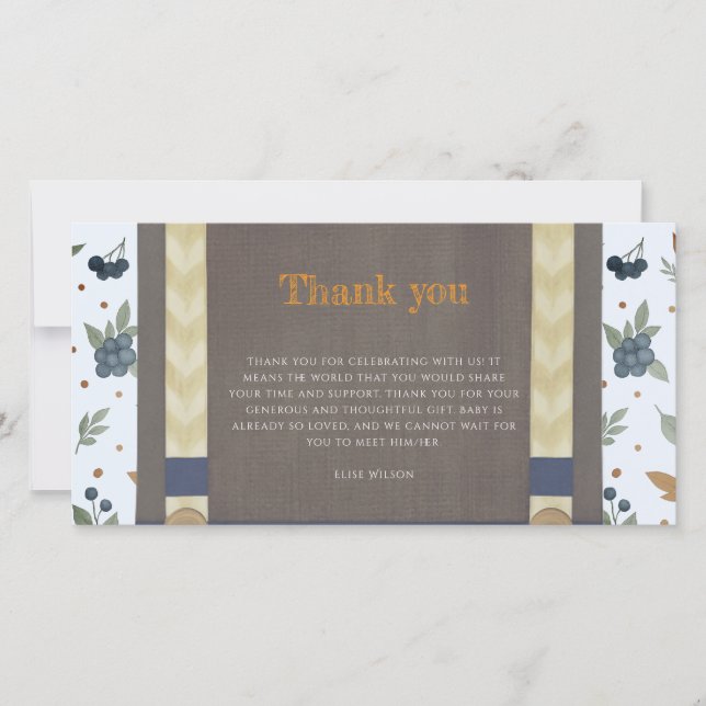 Baby Dusche Herbst blauer Bodysuit Dankeskarte (Vorderseite)