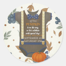 Baby Dusche Herbst blauer Bodysuit Runder Aufkleber