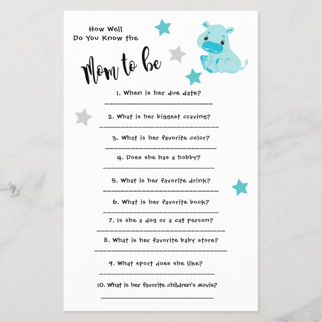 Baby Dusche Hippo Wie gut Sie wissen, Karte (Vorne)