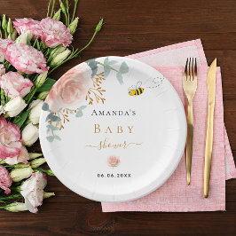 Baby Dusche Hummel Rosa Blumengrün Mädchen Pappteller