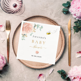 Baby Dusche Hummel Rosa Blumengrün Mädchen Serviette