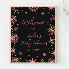 Baby Dusche in Gold und Rosa Schneeflocken Willkom Poster