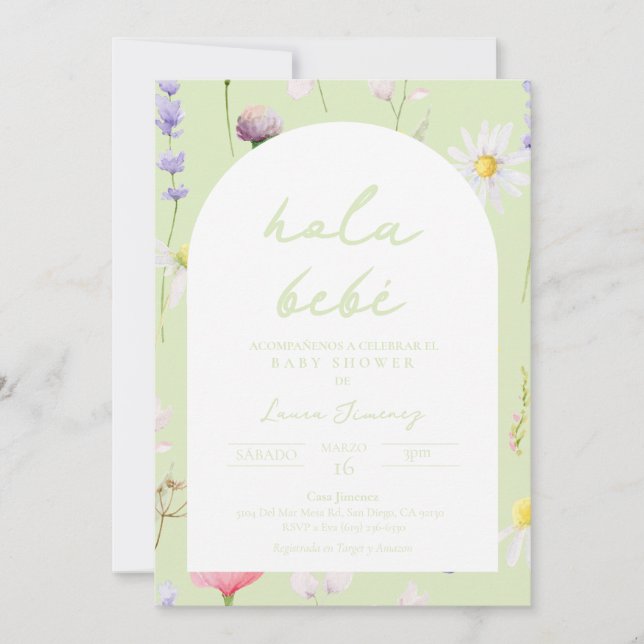 Baby Dusche Invitación Flores Verde Einladung (Vorderseite)