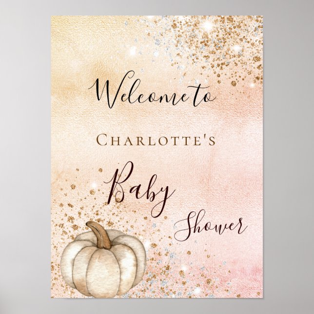 Baby Dusche Kürbis Rose Gold Glitzer Herbst willko Poster (Vorne)