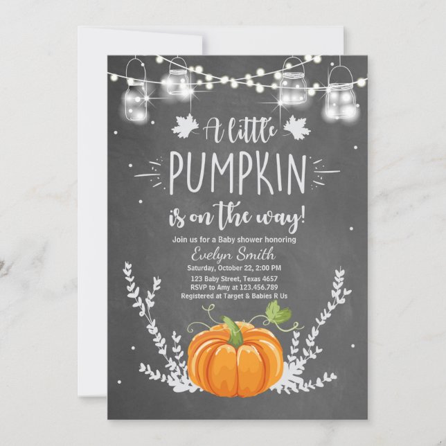 Baby Dusche laden Kleine Pumpkin Fall Chalk ein Einladung (Vorderseite)