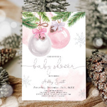 Baby Dusche laden Winter Christmas Pink Girl ein