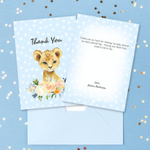 Baby Dusche Lion Cub Floral Blue Vielen Dank