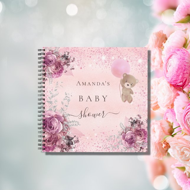 Baby Dusche Mädchen rosa Teddy Bär Blumengärtner Notizbuch (Von Creator hochgeladen)