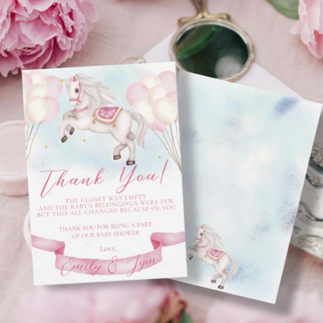 Baby Dusche Mairytale Pony Stars Pink Balloons Dankeskarte (Von Creator hochgeladen)