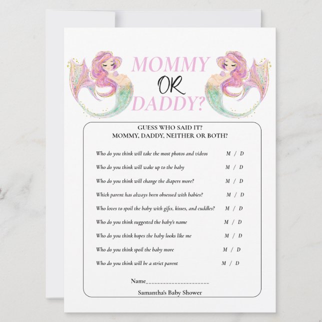 Baby Dusche Meerjungfrau. Girl Einladung (Vorderseite)