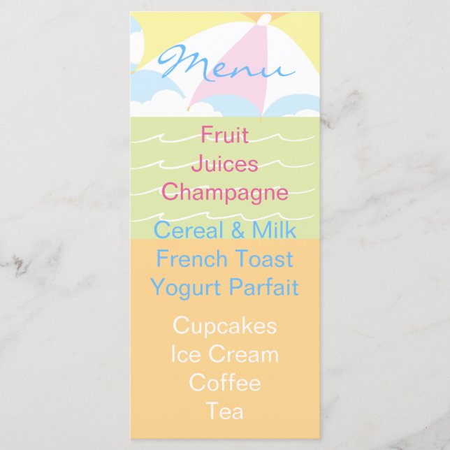 Baby Dusche Menü Beach Ball Menükarte (Vorderseite)