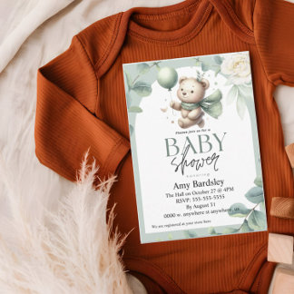 Baby-Dusche mit grünem Bear Einladung