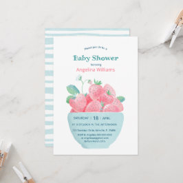 Baby Dusche mit niedlichen Erdbeeren Einladung