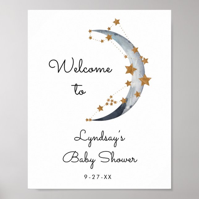 Baby Dusche Moon and Stars Begrüßungszeichen Poster (Vorne)