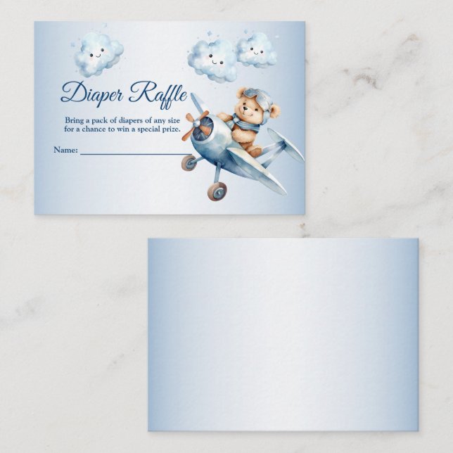 Baby Dusche Niedlich Baby Bear Pilot Blue Airplane Begleitkarte (Vorne/Hinten)