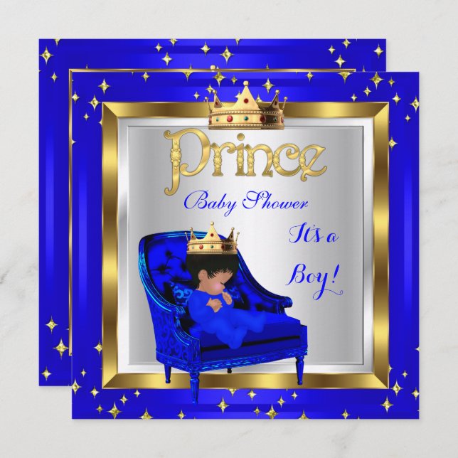 Baby Dusche Niedlich Boy Prince Royal Blue Chair A Einladung (Vorne/Hinten)