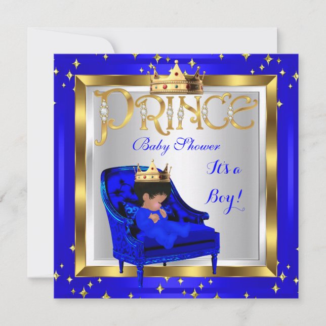 Baby Dusche Niedlich Boy Prince Royal Blue Chair A Einladung (Vorderseite)