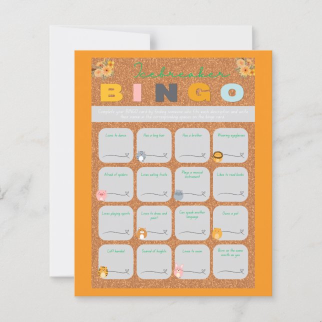 Baby Dusche Orange Eisbrecher Bingo Paper Sheet (Vorderseite)